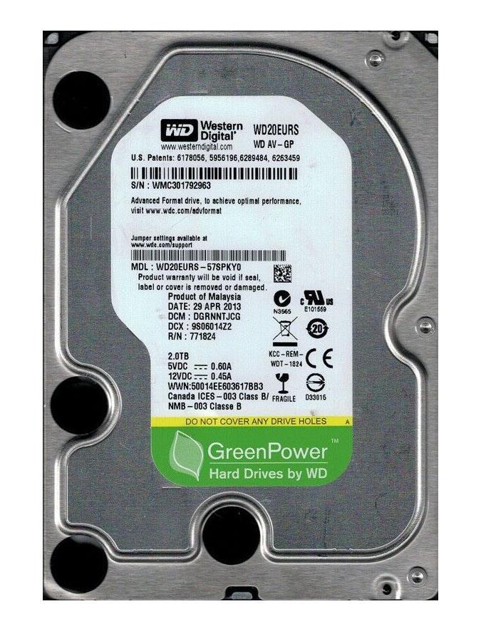 WD20EURS-57SPKY0 Western Digital AV-GP 2TB 5400RPM SATA 3Gbps 64MB Cache 3.5-inch Internal Hard Drive