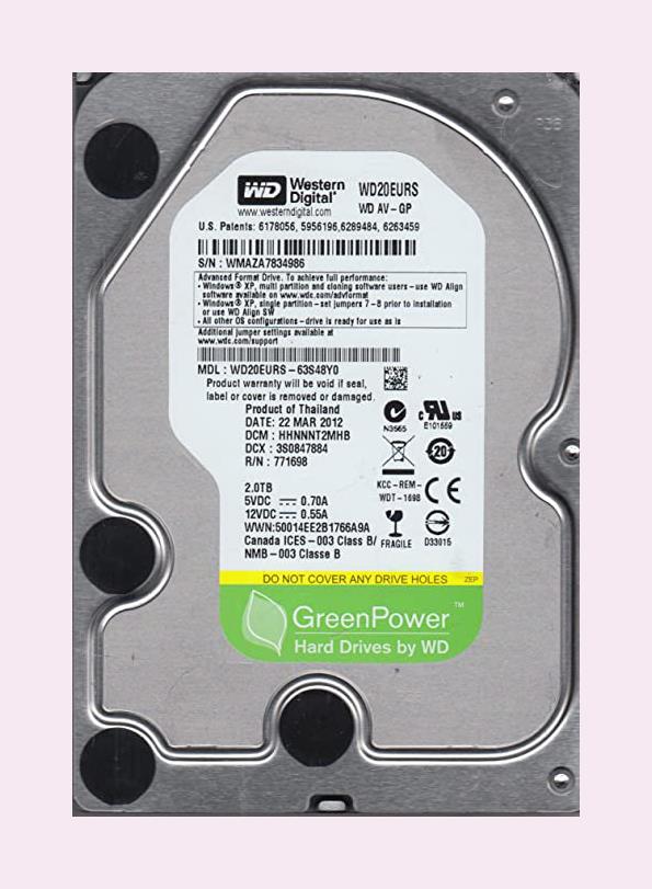 WD20EURS-63S48YO Western Digital AV-GP 2TB 5400RPM SATA 3Gbps 64MB Cache 3.5-inch Internal Hard Drive