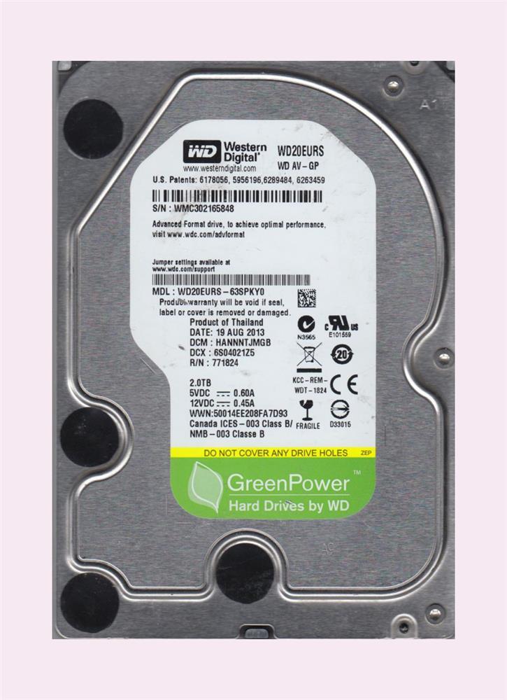 WD20EURS-63SPKY0 Western Digital AV-GP 2TB 5400RPM SATA 3Gbps 64MB Cache 3.5-inch Internal Hard Drive
