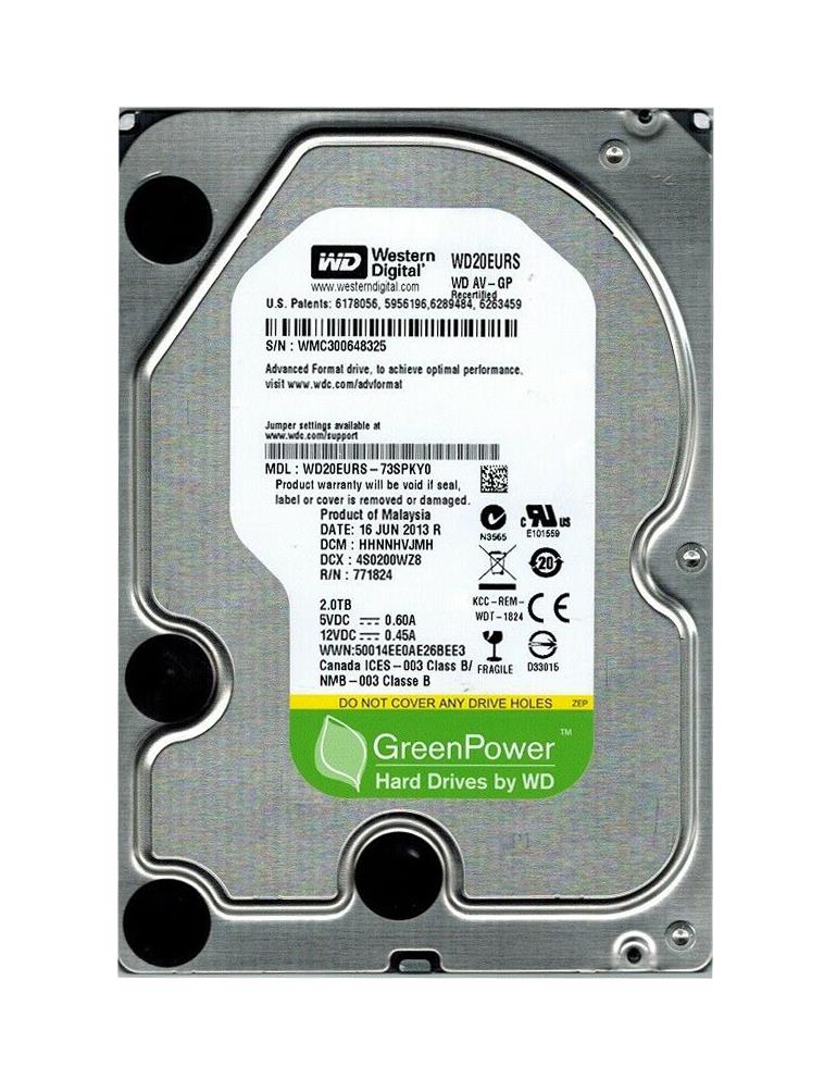 WD20EURS-73SPKYO Western Digital AV-GP 2TB 5400RPM SATA 3Gbps 64MB Cache 3.5-inch Internal Hard Drive