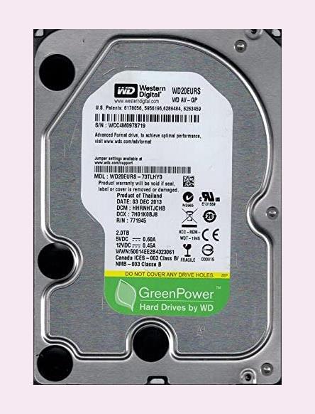 WD20EURS-73TLHYO Western Digital AV-GP 2TB 5400RPM SATA 3Gbps 64MB Cache 3.5-inch Internal Hard Drive