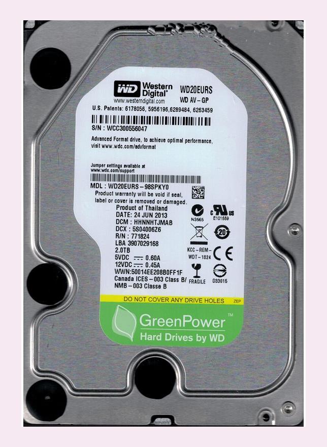 WD20EURS-98SPKYO Western Digital AV-GP 2TB 5400RPM SATA 3Gbps 64MB Cache 3.5-inch Internal Hard Drive