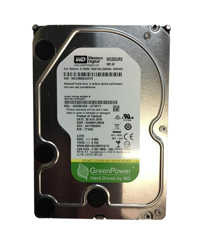 WD20EURX-57T0FY1 Western Digital AV-GP 2TB 5400RPM SATA 6Gbps 64MB Cache 3.5-inch Internal Hard Drive