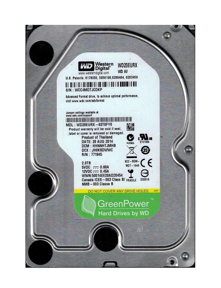 WD20EURX-63TOFYO Western Digital AV-GP 2TB 5400RPM SATA 6Gbps 64MB Cache 3.5-inch Internal Hard Drive