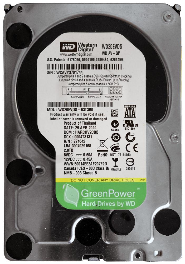 WD20EVDS-63T3B0 Western Digital AV-GP 2TB 5400RPM SATA 3Gbps 32MB Cache 3.5-inch Internal Hard Drive
