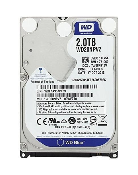 WD20NPVZ Western Digital Blue 2TB 5200RPM SATA 6Gbps 8MB Cache 2.5-inch Internal Hard Drive
