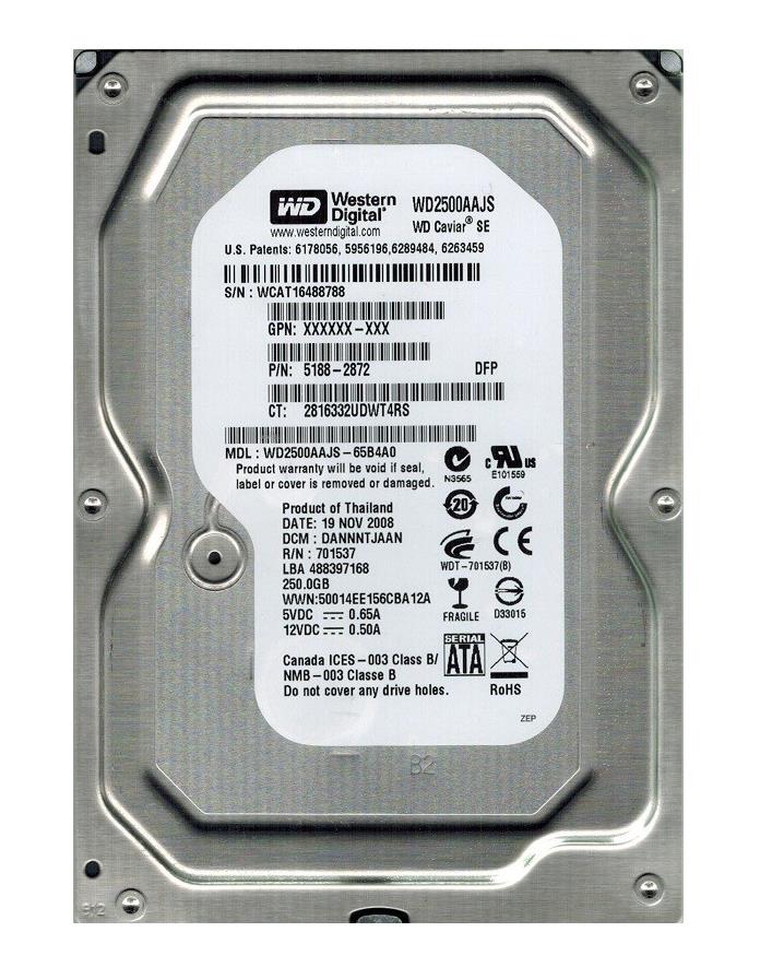 WD2500AAJS-65B4AO Western Digital Caviar Blue 250GB 7200RPM SATA 3Gbps 8MB Cache 3.5-inch Internal Hard Drive