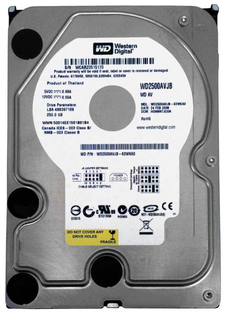 WD2500AVJB-63WKAO Western Digital AV 250GB 7200RPM ATA-100 8MB Cache 3.5-inch Internal Hard Drive