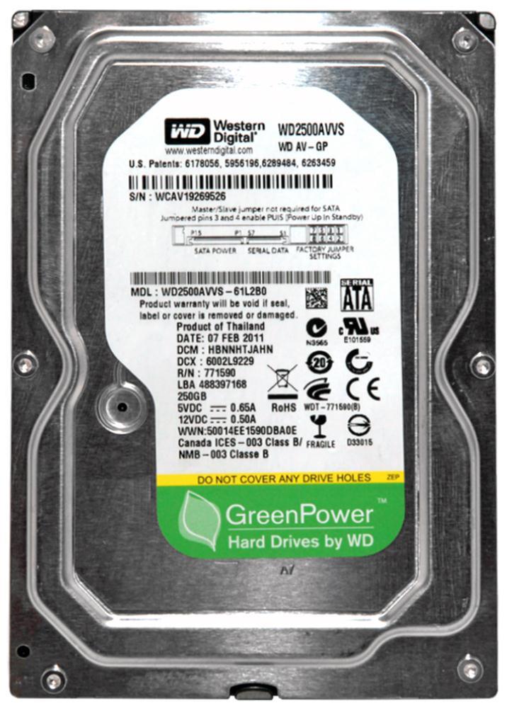 WD2500AVVS-61L2BO Western Digital AV-GP 250GB 5400RPM SATA 3Gbps 8MB Cache 3.5-inch Internal Hard Drive