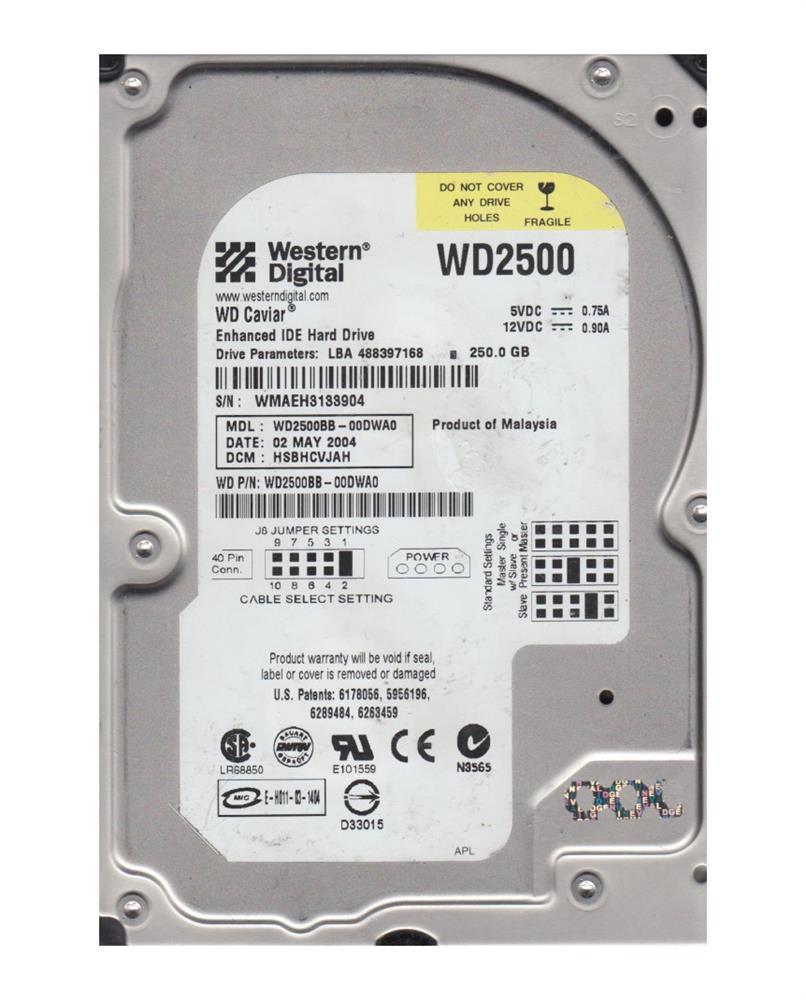 WD2500BB-00DWA0 Western Digital Caviar 250GB 7200RPM ATA-100 2MB Cache 3.5-inch Internal Hard Drive