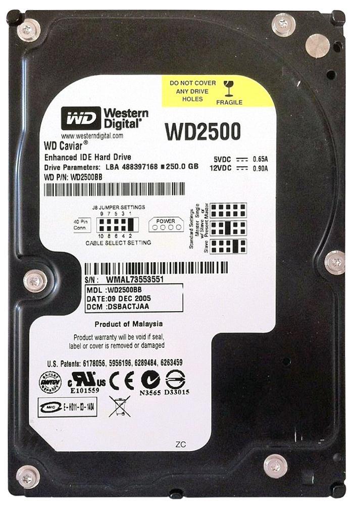 WD2500BB-14GUCO Western Digital Caviar 250GB 7200RPM ATA-100 2MB Cache 3.5-inch Internal Hard Drive