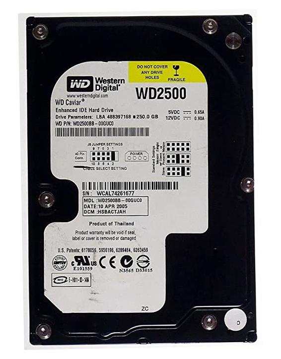 WD2500BB-OOGUCO Western Digital Caviar 250GB 7200RPM ATA-100 2MB Cache 3.5-inch Internal Hard Drive