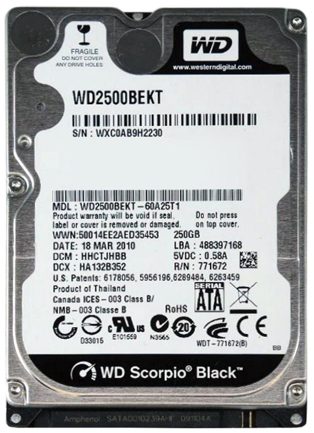 WD2500BEKT Western Digital Scorpio Black 250GB 7200RPM SATA 3Gbps 16MB Cache 2.5-inch Internal Hard Drive