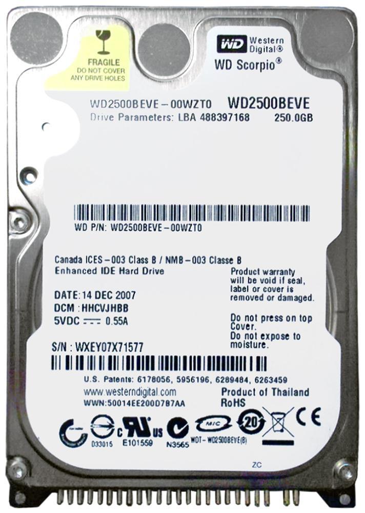 WD2500BEVE-OOWZTO Western Digital Scorpio Blue 250GB 5400RPM ATA-100 8MB Cache 2.5-inch Internal Hard Drive