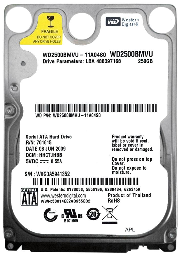 WD2500BMVU Western Digital 250GB 5400RPM USB 2.0 8MB Cache 2.5-inch Internal Hard Drive