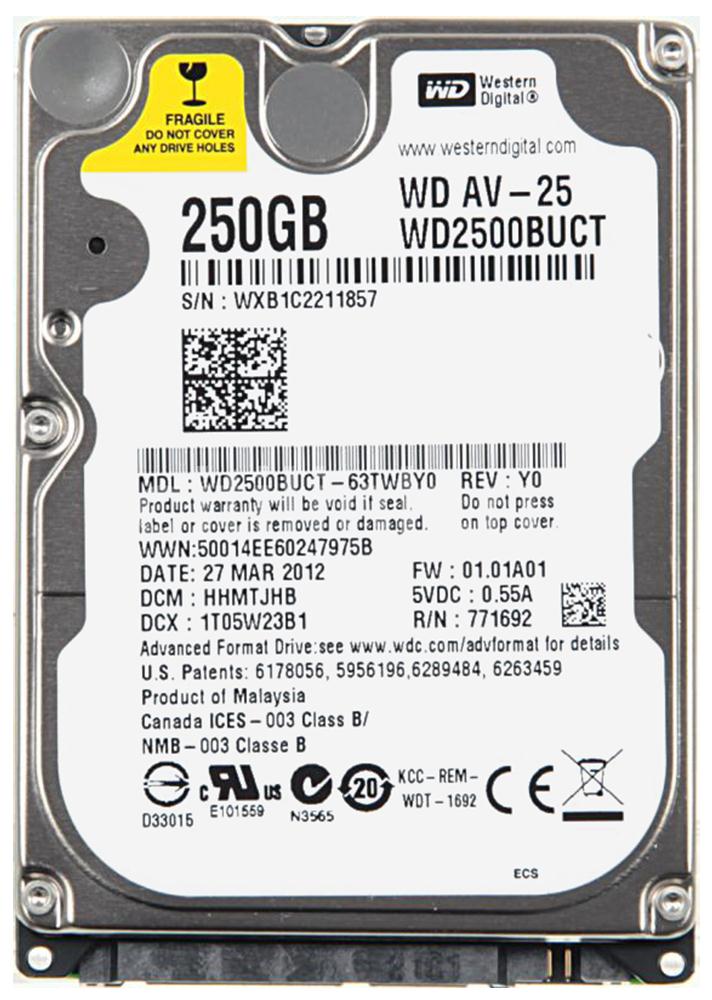 WD2500BUCT Western Digital AV-25 250GB 5400RPM SATA 3Gbps 16MB Cache 2.5-inch Internal Hard Drive