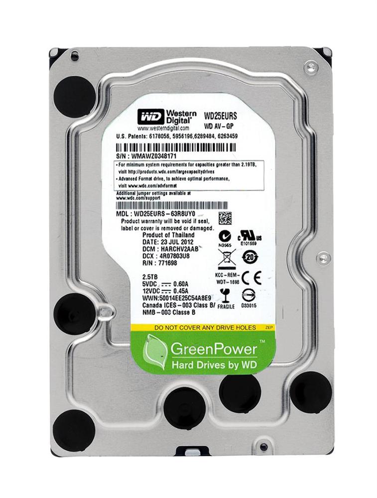 WD25EURS-63R8UYO Western Digital AV-GP 2.5TB 5400RPM SATA 3Gbps 64MB Cache 3.5-inch Internal Hard Drive