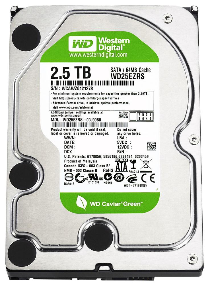 WD25EZRS-00J99B0 Western Digital Caviar Green 2.5TB 5400RPM SATA 3Gbps 64MB Cache 3.5-inch Internal Hard Drive