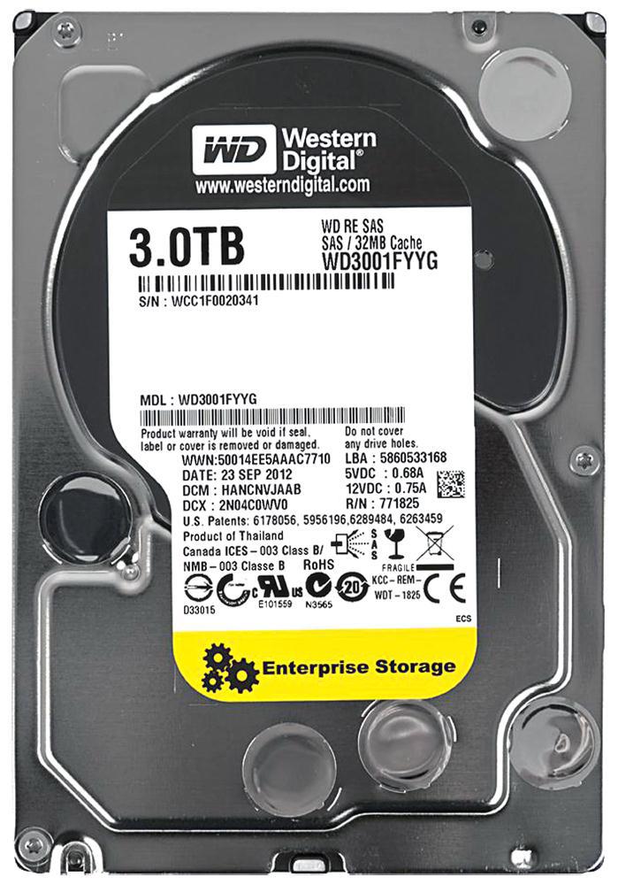 WD3001FYYG-18SL3W0 Western Digital RE 3TB 7200RPM SAS 6Gbps 32MB Cache 3.5-inch Internal Hard Drive