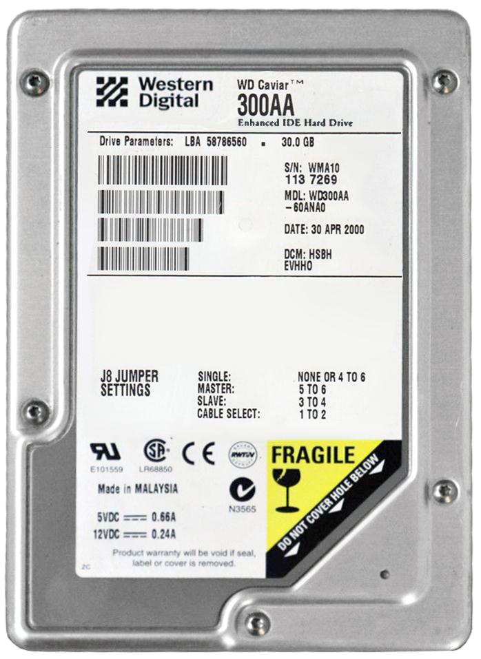 WD300AA Western Digital Caviar 30GB 5400RPM ATA-66 2MB Cache 3.5-inch Internal Hard Drive