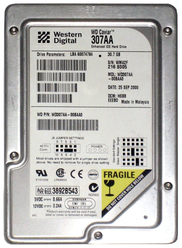 WD307AA Western Digital Caviar 30.7GB 5400RPM ATA-66 2MB Cache 3.5-inch Internal Hard Drive
