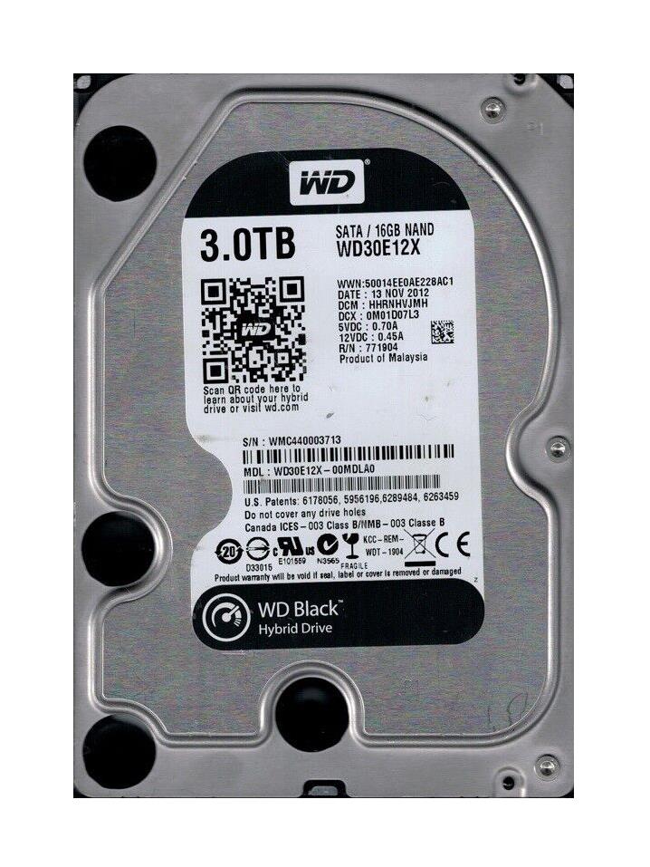 WD30E12X Western Digital Black 3TB 7200RPM SATA 6Gbps 64MB Cache 16GB NAND SSD 3.5-inch Internal Hybrid Hard Drive