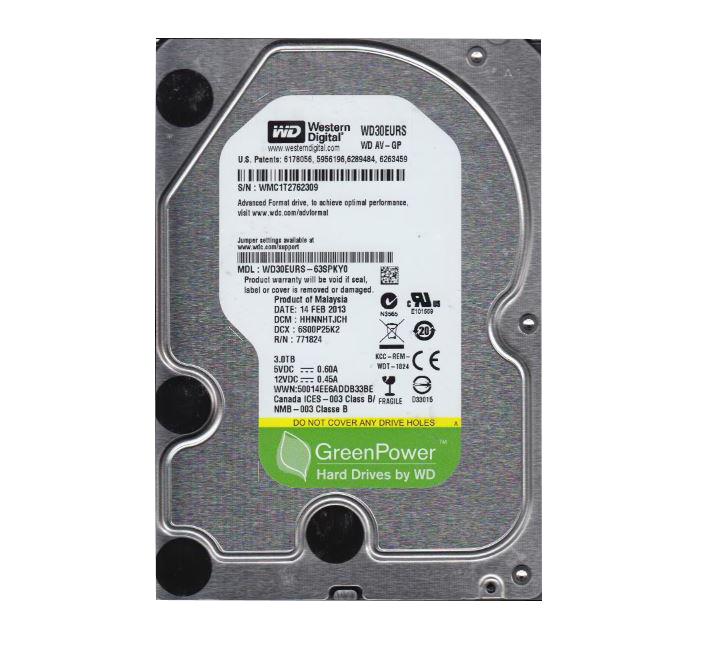 WD30EURS-63SPKYO Western Digital AV-GP 3TB 5400RPM SATA 3Gbps 64MB Cache 3.5-inch Internal Hard Drive