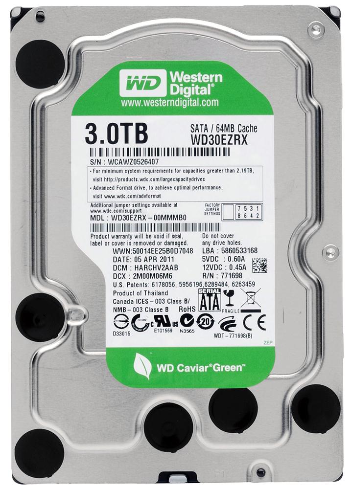 WD30EZRX Western Digital Caviar Green 3TB 5400RPM SATA 6Gbps 64MB Cache 3.5-inch Internal Hard Drive