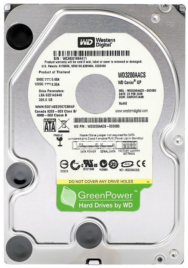 WD3200AACS-00D0B0 Western Digital Caviar Green 320GB 5400RPM SATA 3Gbps 16MB Cache 3.5-inch Internal Hard Drive