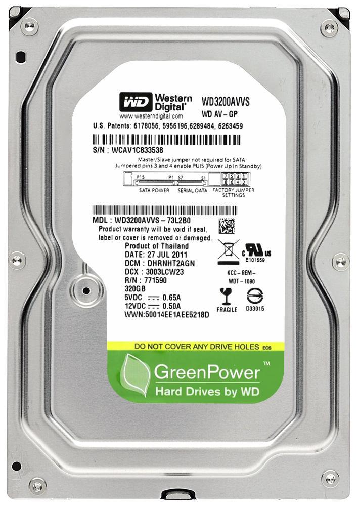 WD3200AVVS-98L2B0 Western Digital AV-GP 320GB 5400RPM SATA 3Gbps 8MB Cache 3.5-inch Internal Hard Drive