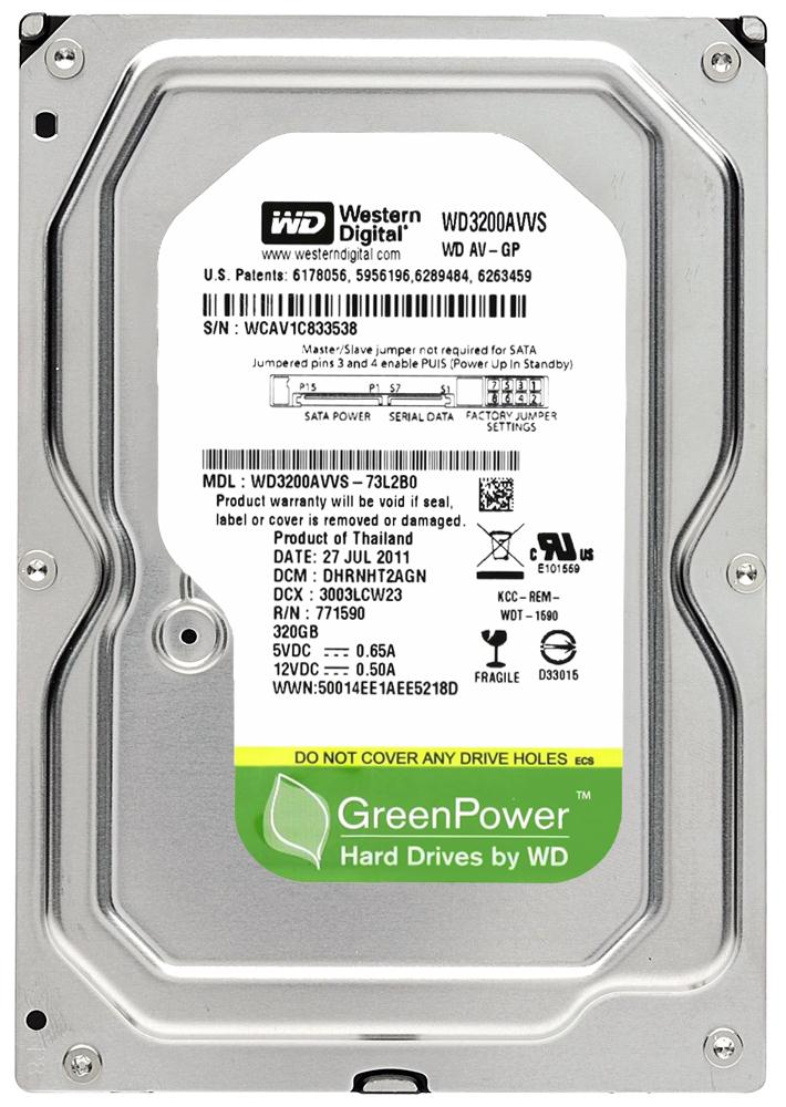 WD3200AVVS Western Digital AV-GP 320GB 5400RPM SATA 3Gbps 8MB Cache 3.5-inch Internal Hard Drive