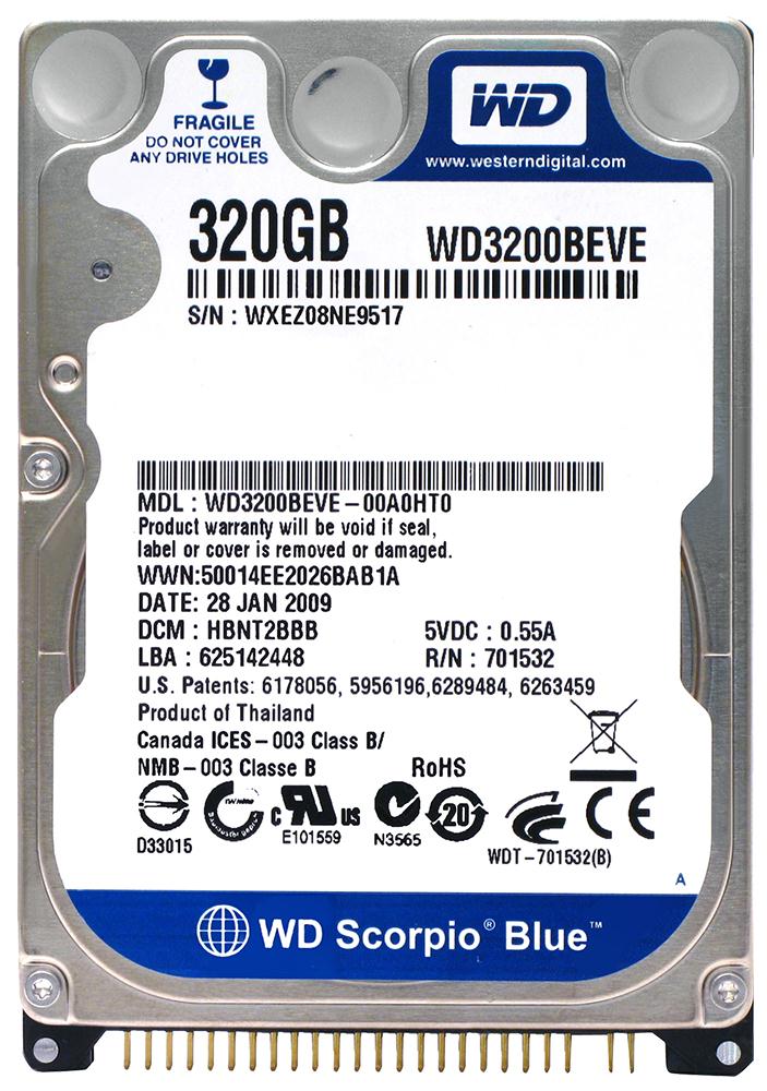 WD3200BEVE-00A0HT0 Western Digital Scorpio Blue 320GB 5400RPM ATA-100 8MB Cache 2.5-inch Internal Hard Drive