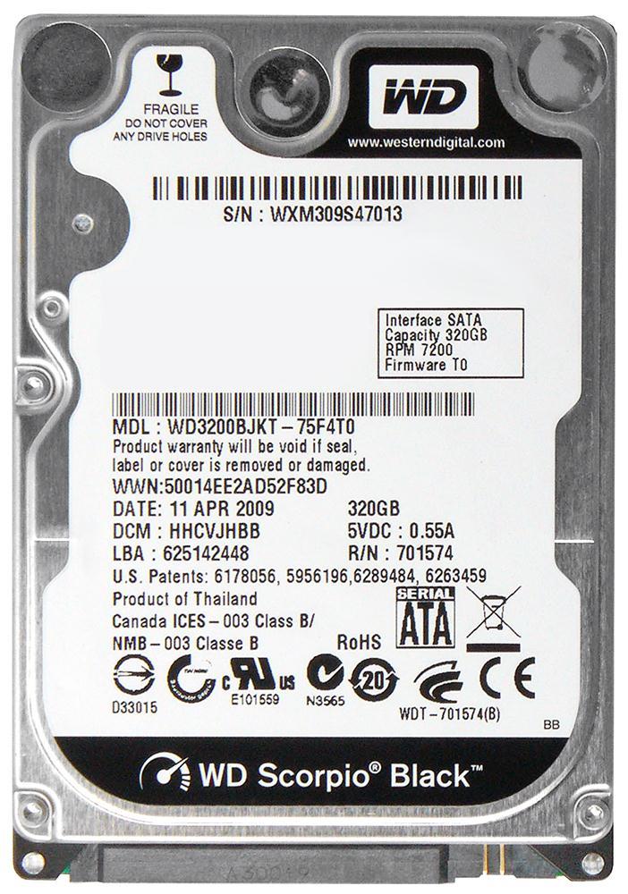 WD3200BJKT Western Digital Scorpio Black 320GB 7200RPM SATA 3Gbps 16MB Cache 2.5-inch Internal Hard Drive