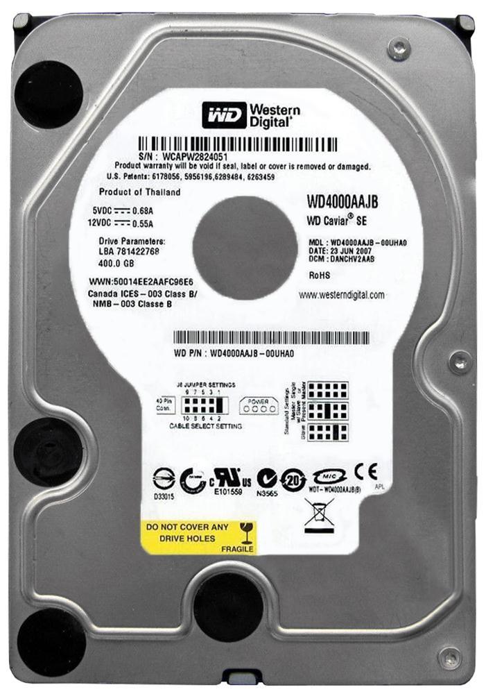 WD4000AAJB-OOUHAO Western Digital Caviar SE 400GB 7200RPM ATA-100 8MB Cache 3.5-inch Internal Hard Drive