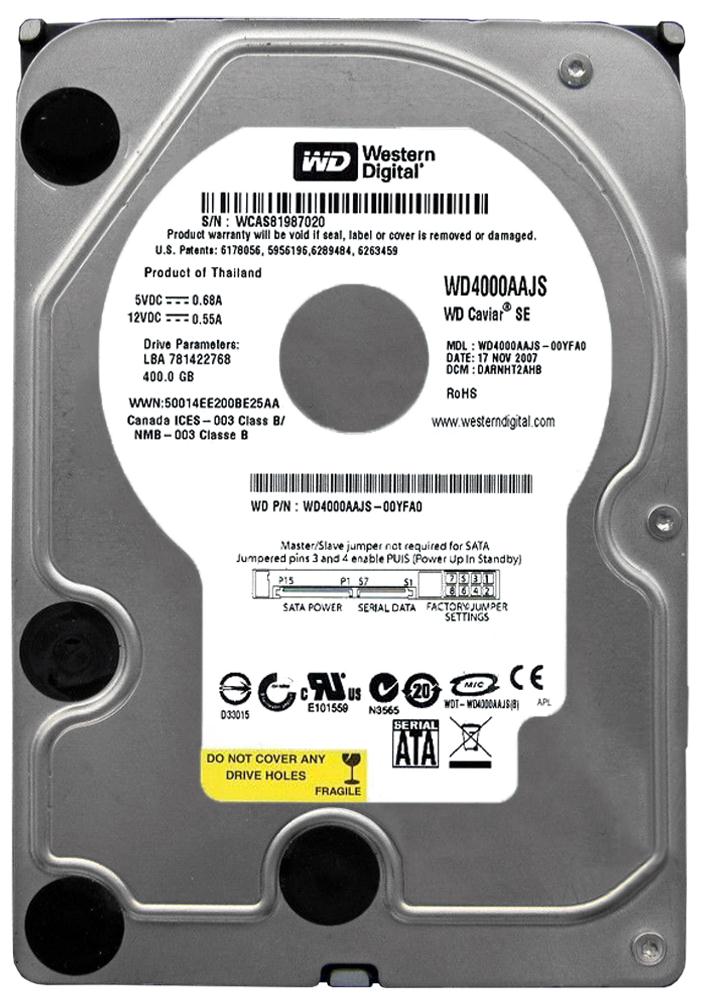 WD4000AAJS Western Digital Caviar Blue 400GB 7200RPM SATA 3Gbps 8MB Cache 3.5-inch Internal Hard Drive