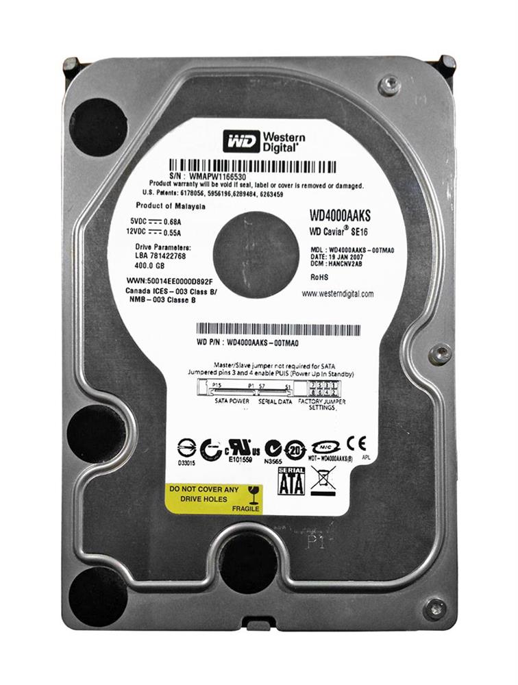 WD4000AAKS Western Digital Caviar Blue 400GB 7200RPM SATA 3Gbps 16MB Cache 3.5-inch Internal Hard Drive