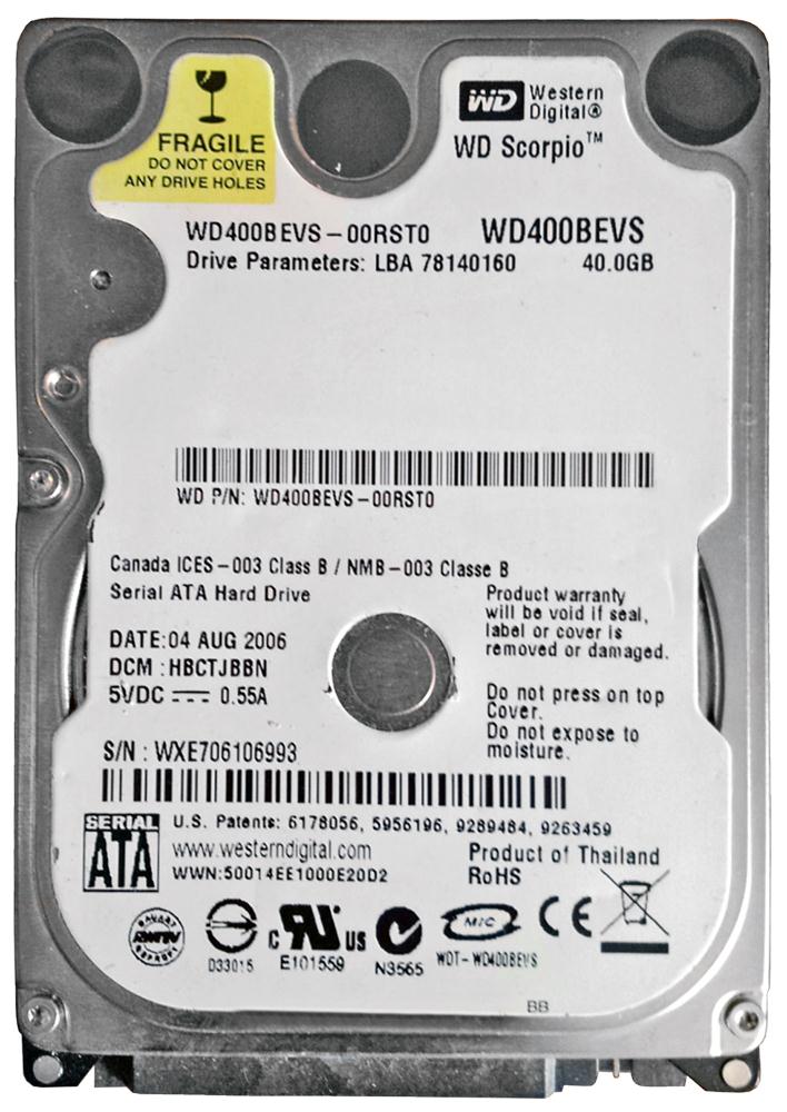 WD400BEVS Western Digital Scorpio Blue 40GB 5400RPM SATA 1.5Gbps 8MB Cache 2.5-inch Internal Hard Drive