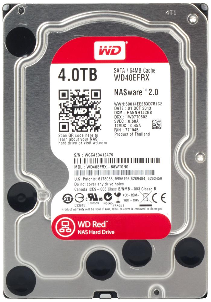 WD40EFRX-68WT0N0 Western Digital Red 4TB 5400RPM SATA 6Gbps 64MB Cache 3.5-inch Internal Hard Drive