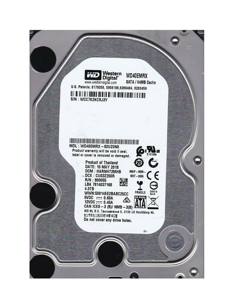WD40EMRX Western Digital Red 4TB 5400RPM SATA 6Gbps 64MB Cache 3.5-inch Internal Hard Drive