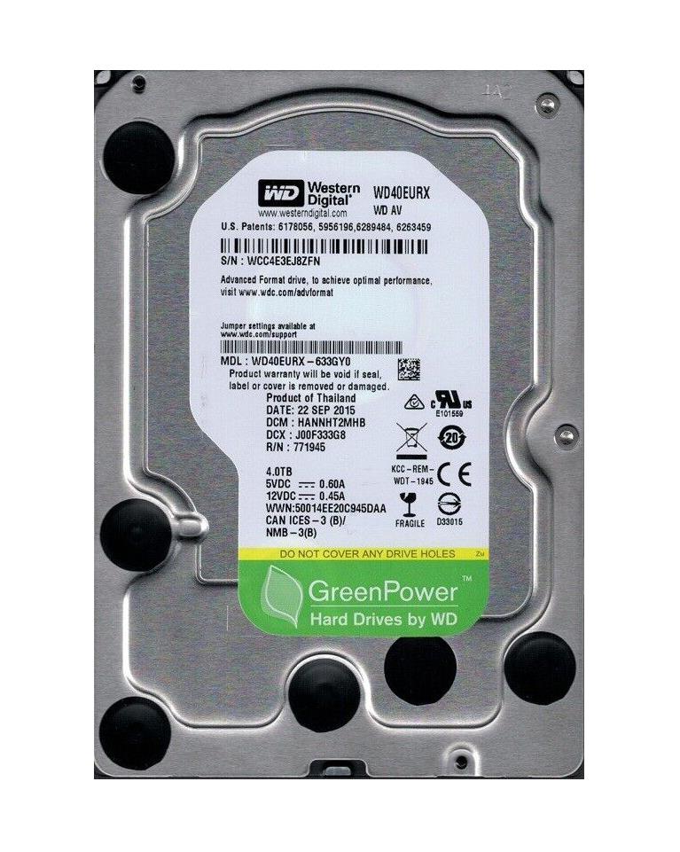 WD40EURX-633GYO Western Digital AV 4TB 5400RPM SATA 6Gbps 64MB Cache 3.5-inch Internal Hard Drive