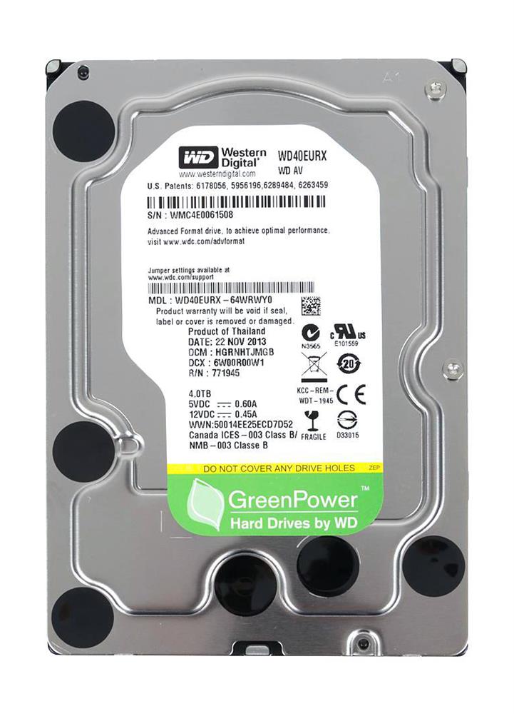 WD40EURX-64WRWYO Western Digital AV 4TB 5400RPM SATA 6Gbps 64MB Cache 3.5-inch Internal Hard Drive