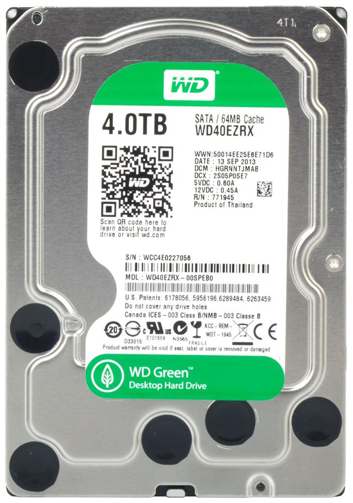 WD40EZRX-00SPEB0 Western Digital Green 4TB 5400RPM SATA 6Gbps 64MB Cache 3.5-inch Internal Hard Drive