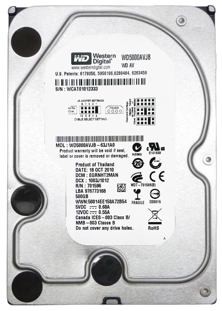 WD5000AVJB Western Digital AV 500GB 7200RPM ATA-100 8MB Cache 3.5-inch Internal Hard Drive