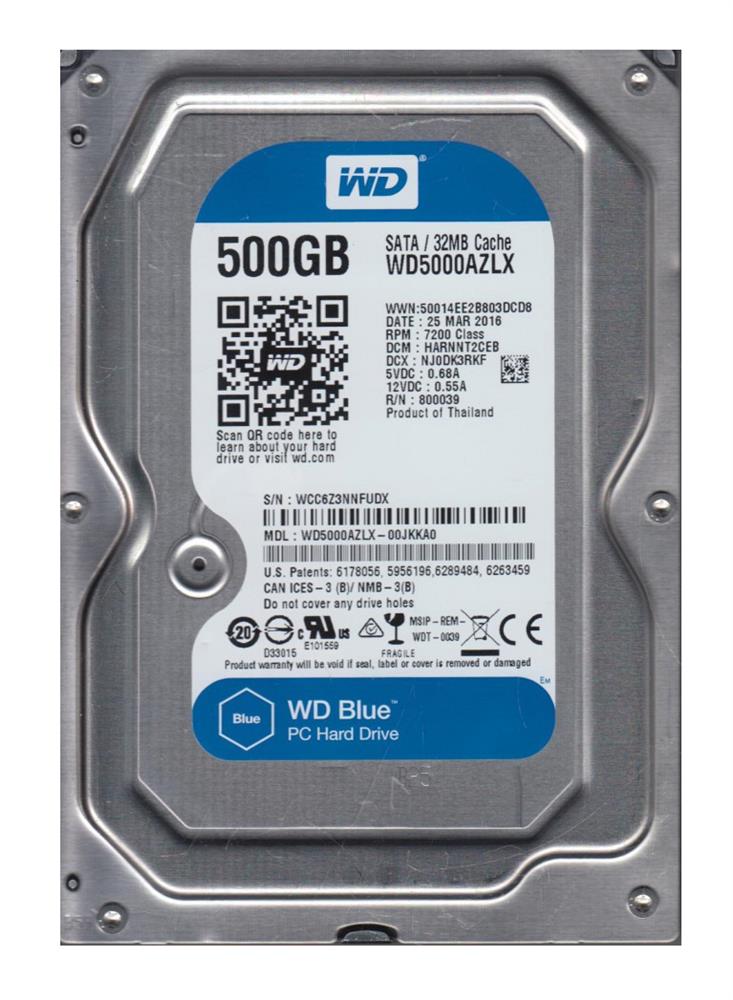 WD5000AZLX 00JKKA0 Western Digital Blue 500GB SATA 6.0 Gbps Hard Drive