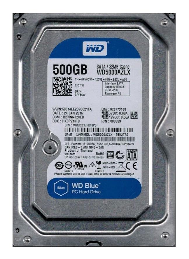 WD5000AZLX-75K2TA0 Western Digital Blue 500GB SATA 6.0 Gbps Hard Drive