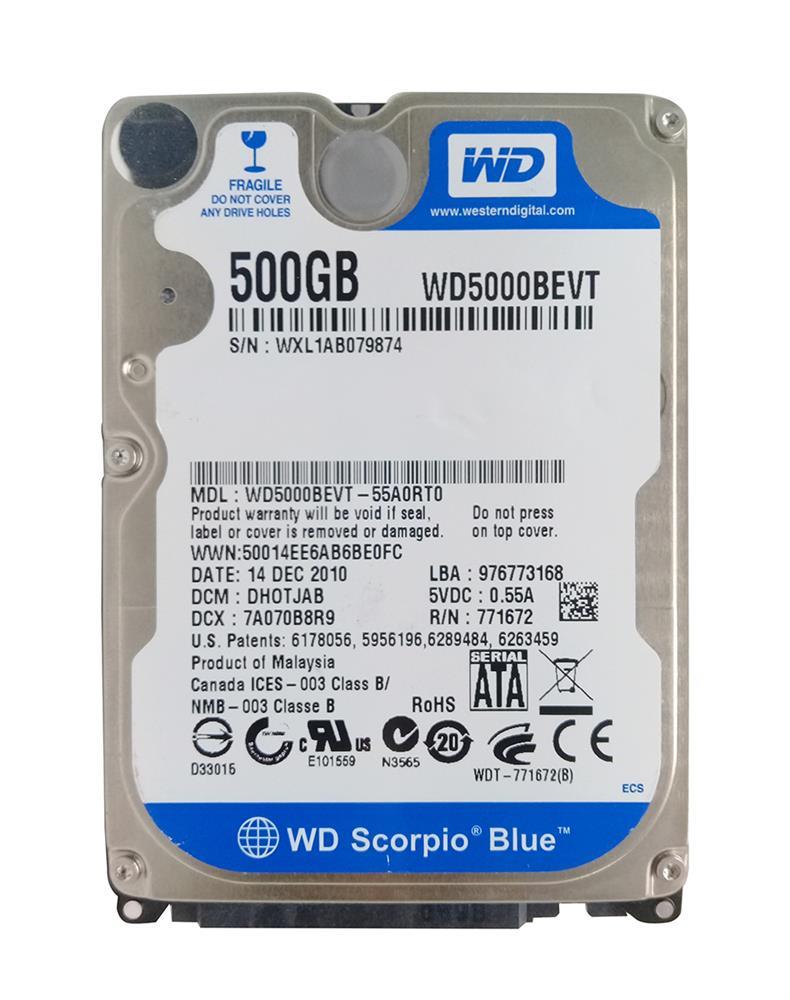 WD5000BEVT-55A0RT0 Western Digital Scorpio Blue 500GB 5400RPM SATA 3Gbps 8MB Cache 2.5-inch Internal Hard Drive