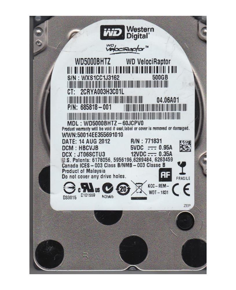 WD5000BHTZ-6OJCPVO Western Digital VelociRaptor 500GB 10000RPM SATA 6Gbps 64MB Cache 2.5-inch Internal Hard Drive