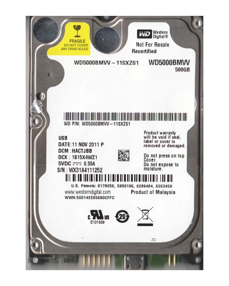 WD5000BMVV-11SXZS1 Western Digital 500GB 5400RPM USB 2.5-inch Internal Hard Drive