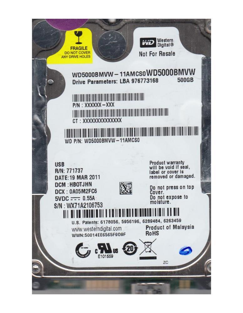WD5000BMVW-11AMCS0 Western Digital 500GB 5400RPM USB 3.0 2.5-inch Internal Hard Drive for WD Passport