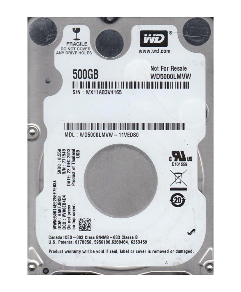 WD5000LMVW-11VEDS0 Western Digital 500GB 5400RPM USB 3.0 2.5-inch Internal Hard Drive